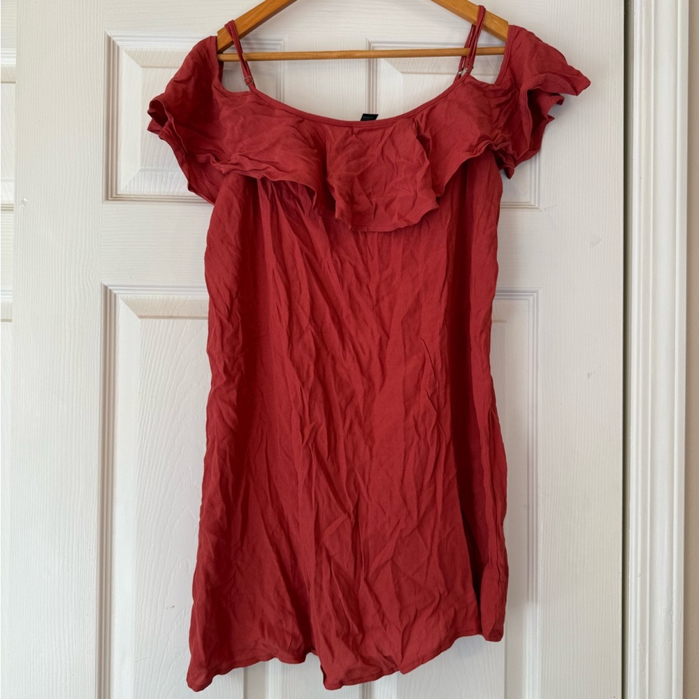 NWT - Forever 21 Off-Shoulder Ruffle Dress - Terracotta (Size L)